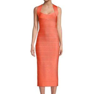 NWT Herve Leger Coral Orange Bandage Dress S M Orig $950